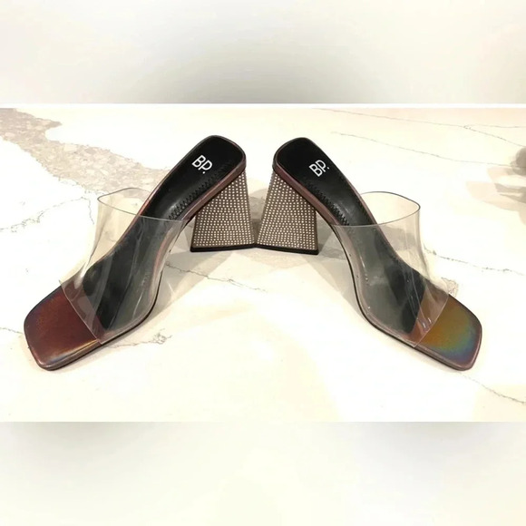 BP Collins Rhinestone Silver Chunky Heel Clear Iridescent Sandal Women’s 7 New - Picture 4 of 6